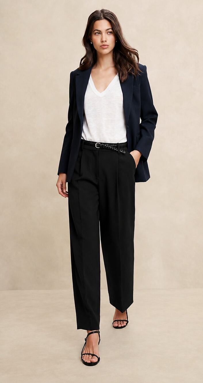 Banana Republic Double Weave Straight Trouser Puddle Pant Womens Size 14 Black